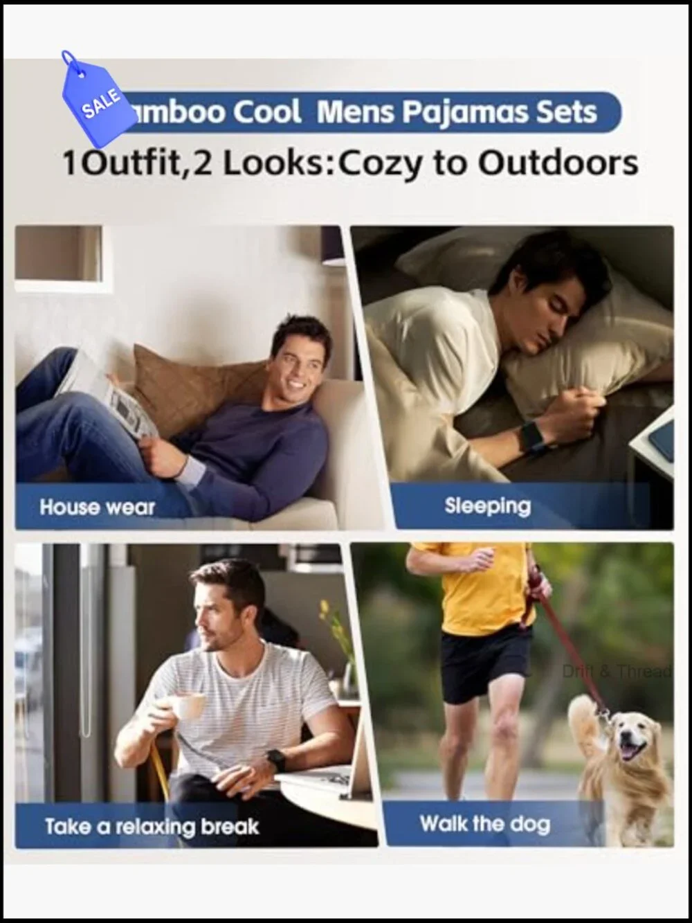 Men's Long Sleeve Pajama Set with Pockets - Soft Breathable Lounge Sleepwear